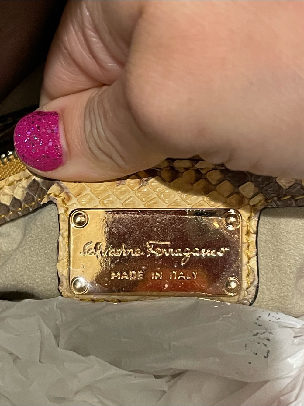 Salvatore Ferragamo Python Leather Convertible Tote Crossbody Bag Beige Brown - Picture 9 of 10